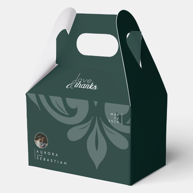 Phthalo Green Damask Sleek Minimal Foto Hochzeit Geschenkschachtel (Vorderseite)