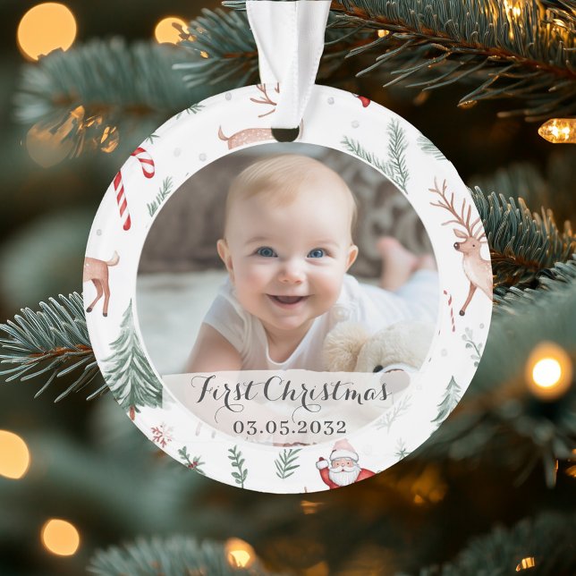 Phto First Christmas Script Klassisches rustikales Ornament (Von Creator hochgeladen)