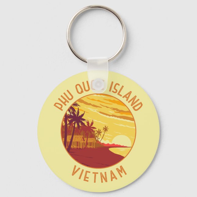 Phu Quoc Island Vietnam Retro Distressed Circle Schlüsselanhänger (Vorderseite)