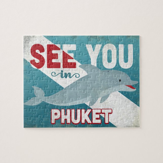 Phuket Dolphin - Retro Vintage Travel (Horizontal)