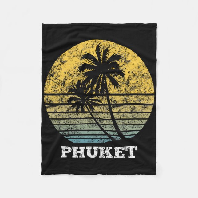 Phuket Strandurlaub Retro Palmen  Fleecedecke (Vorderseite)