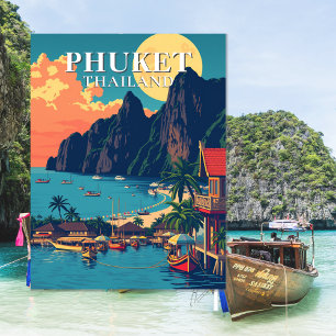 Phuket Thailand Beach Retro Art Postkarte