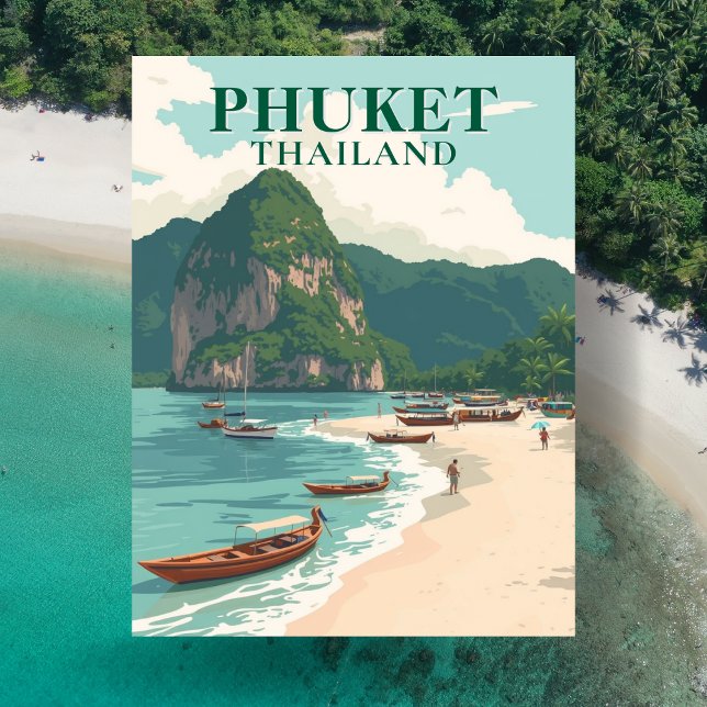 Phuket Thailand Beach Vintag Art Postkarte (Zazzle Phuket Thailand Beach Vintage Art)
