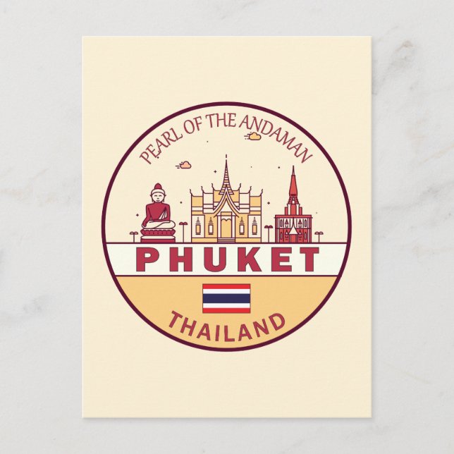 Phuket Thailand City Skyline Emblem Postkarte (Vorderseite)