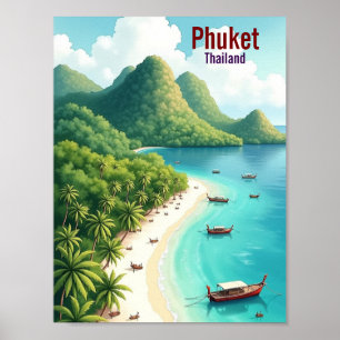 Phuket Thailand Künstlerische Reise Wasserfarbe Poster