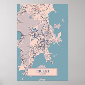 Phuket Thailand luftige Stadtplan Reise Poster