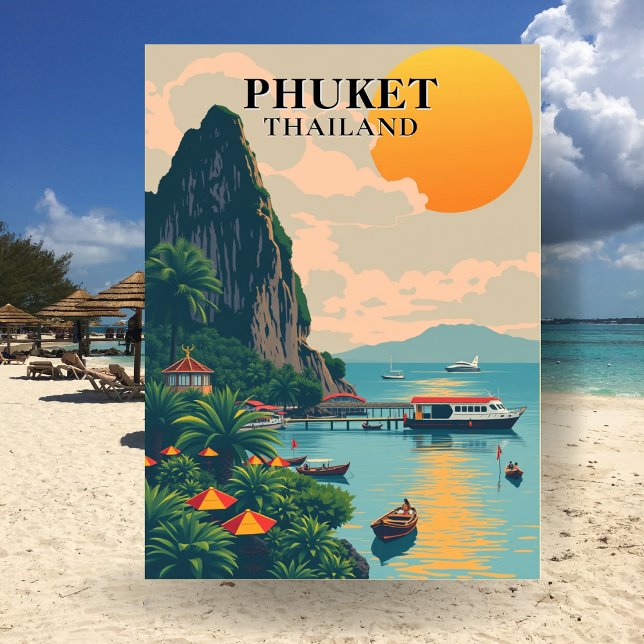 Phuket Thailand Travel Beach Postcard Postkarte (Phuket Thailand Beach Boat Art Postcard)