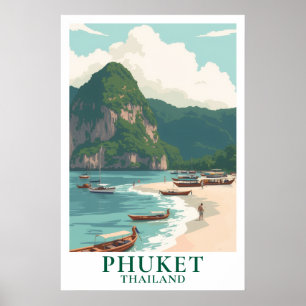 Phuket Thailand Vintage Reise Longtail Boot Strand Poster