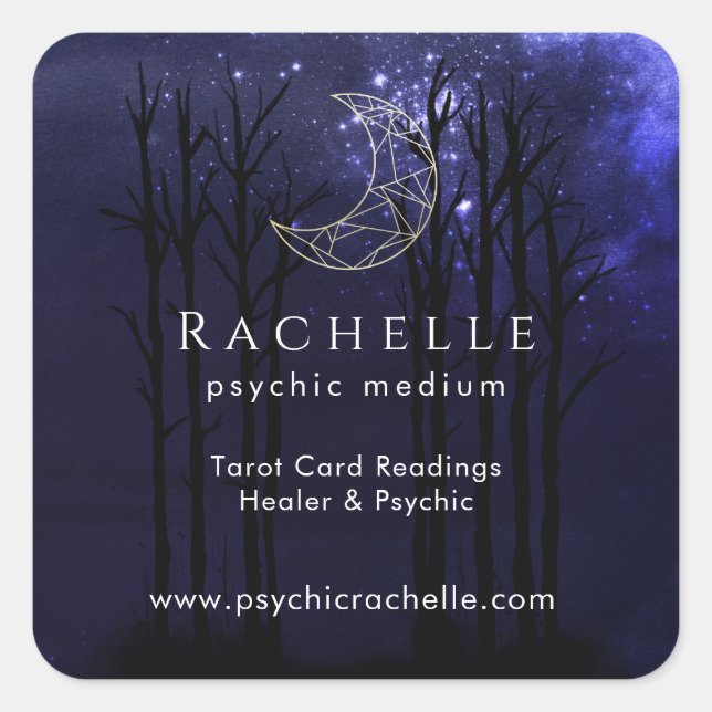 Phychic Medium der lila Tarot-Karte mit Mondstern Quadratischer Aufkleber (Vorderseite)