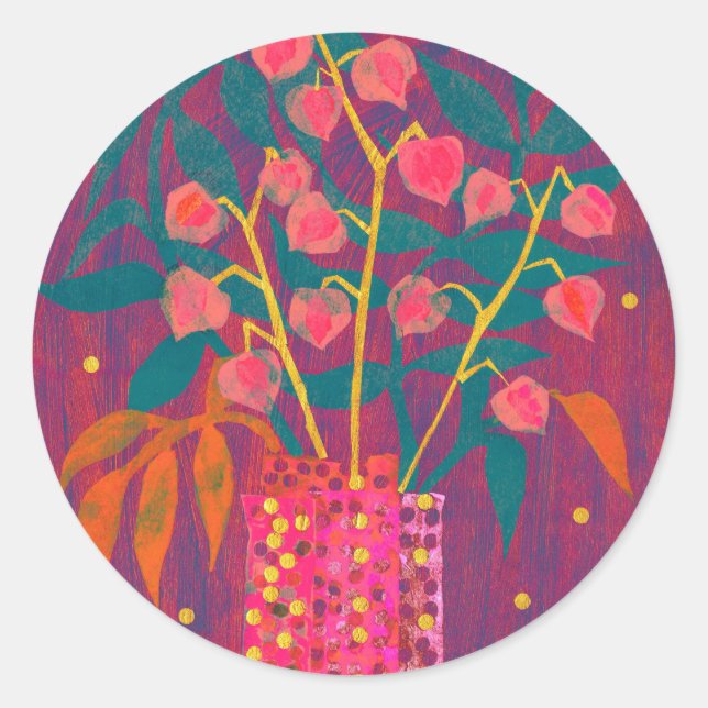 Physalis Chinese Lanterns Autumn Floral Sticker (Vorderseite)