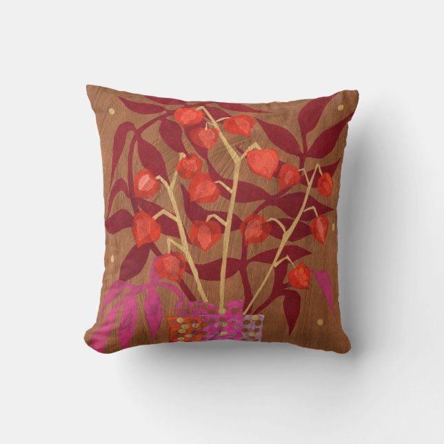 Physalis Chinese Lanterns Paper Collage Floral Art Kissen (Vorderseite)