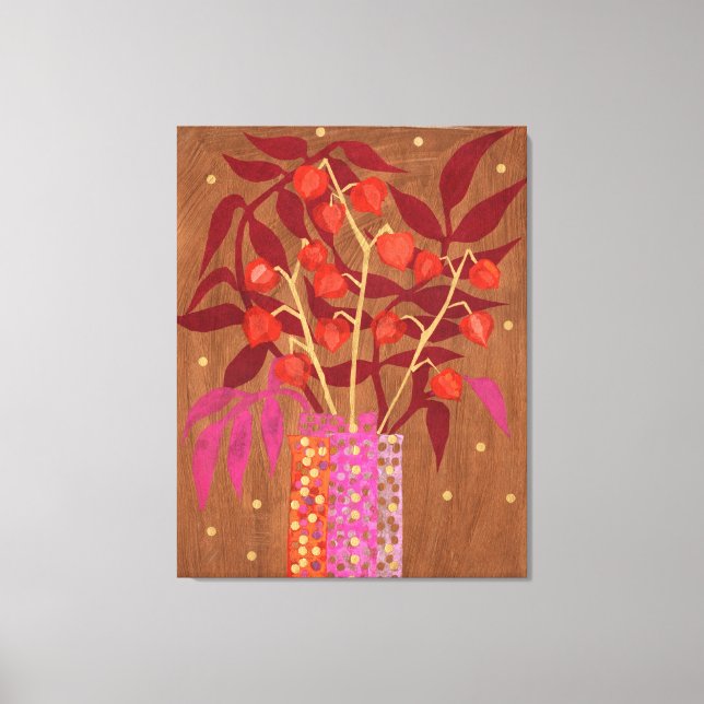 Physalis Chinese Lanterns Paper Collage Floral Art Leinwanddruck (Vorderseite)
