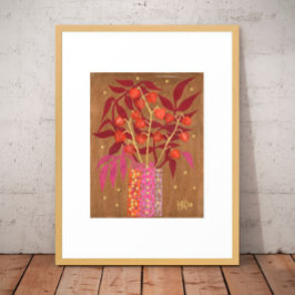 Physalis Chinese Lanterns Paper Collage Floral Art Poster
