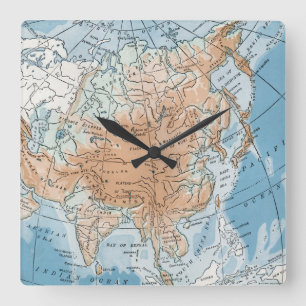 Physical Map of Asia (1916) Quadratische Wanduhr
