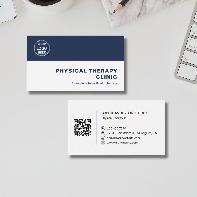 Physical Therapy Clinic Custom Logo QR Code Visitenkarte (Physical Therapy Clinic Custom Logo QR Code Business Card)