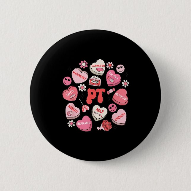 Physical Therapy Groovy Valentine's Day Heart Cand Button (Vorderseite)