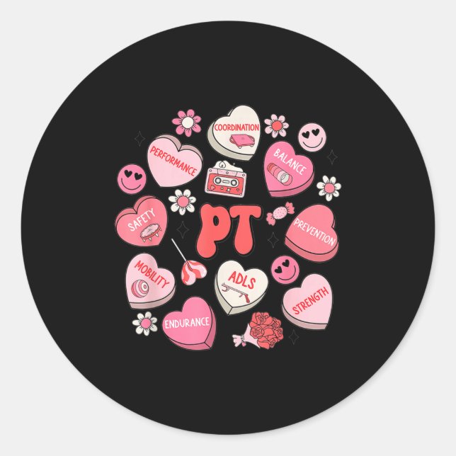Physical Therapy Groovy Valentine's Day Heart Cand Runder Aufkleber (Vorderseite)