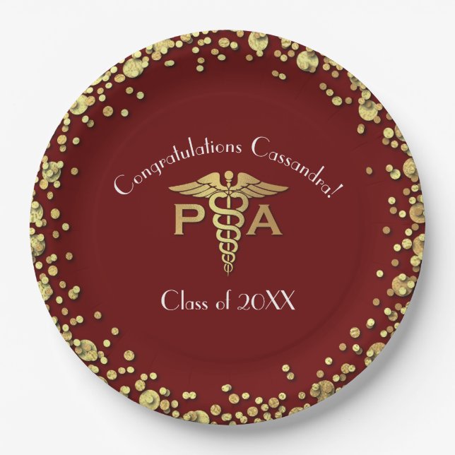 Physician Assistant PA Abschluss Maroon Gold Pappteller (Vorderseite)