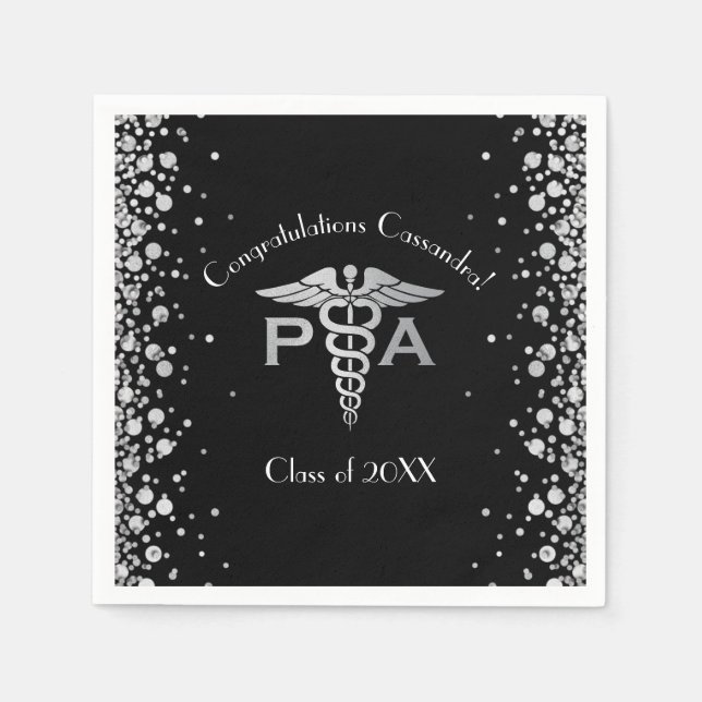 Physician Assistant PA Graduation Black Silver Serviette (Vorderseite)