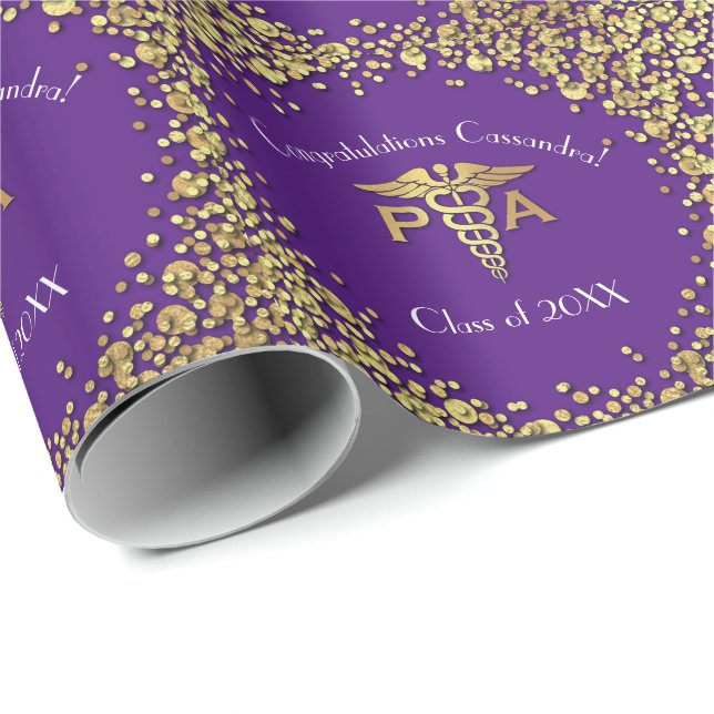 Physician Assistant PA Graduation Purple Gold Geschenkpapier (Rolleneckpunkt)