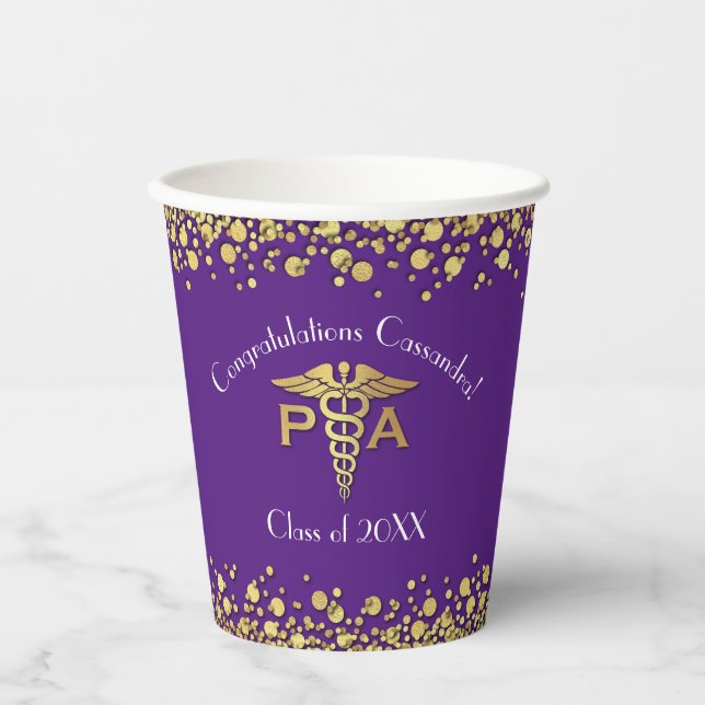 Physician Assistant PA Graduation Purple Gold Pappbecher (Vorderseite)