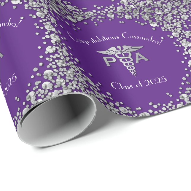 Physician Assistant PA Graduation Purple Silver Geschenkpapier (Rolleneckpunkt)