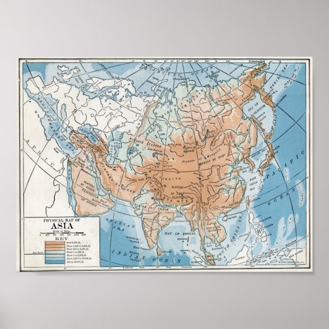 Physikalische Karte Asiens (1916) Poster (Vorne)