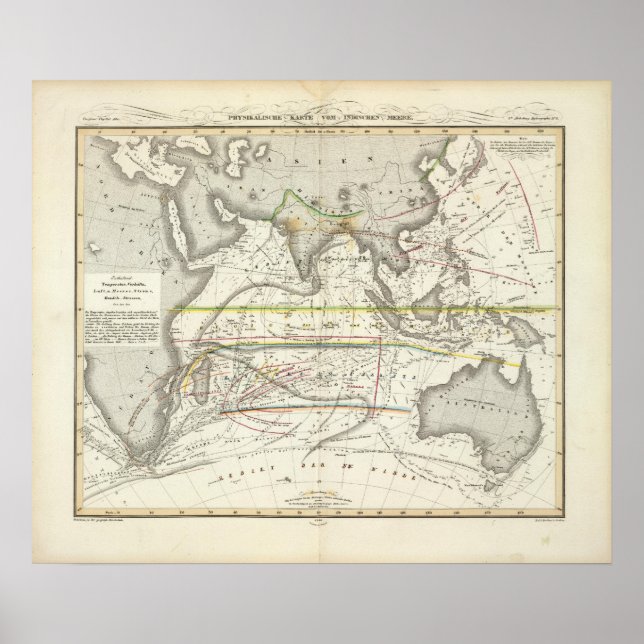 Physikalische Karte der indischen Meere Poster (Vorne)