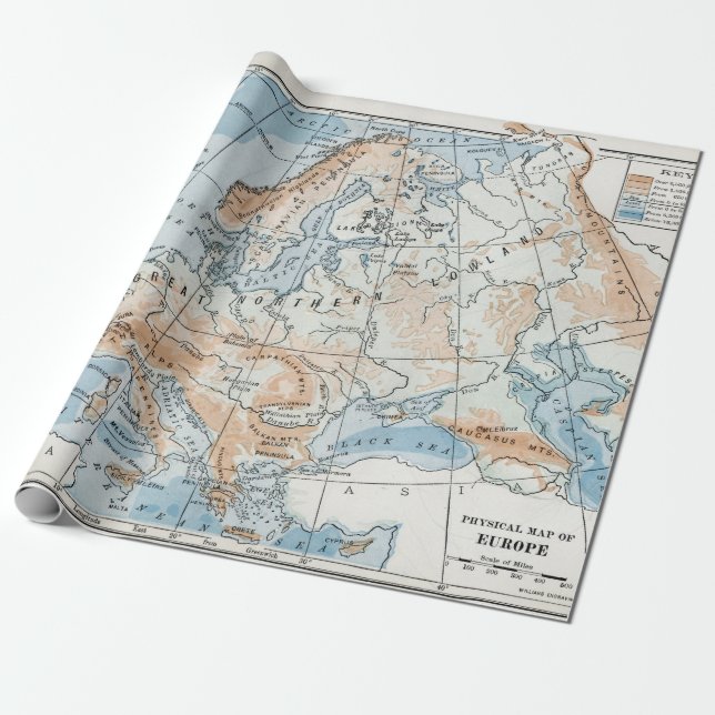 Physikalische Karte Europas (1916) Geschenkpapier (Ungerollt)