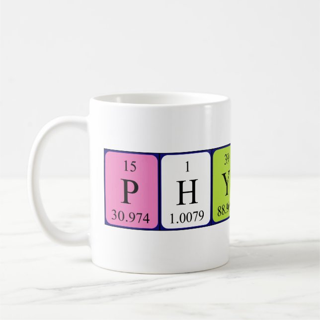Physikalische periodische Tasse von Tabellennamen (Links)