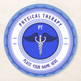 Physikalische Therapie Blue Caduceus Individuelle  Runder Pappuntersetzer