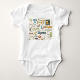 Physikkonzepte, handgezeichnet Vintager Stil. Baby Strampler