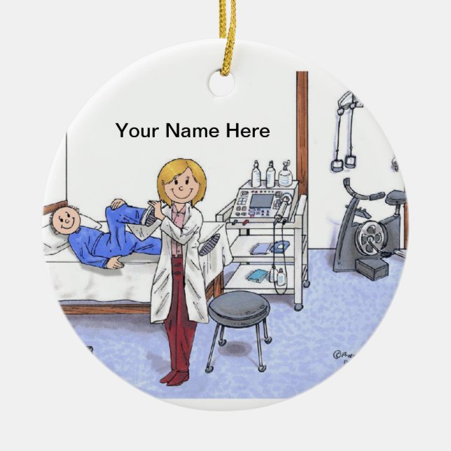 Physiotherapeut, Blonde - Personalisierter Cartoon Keramik Ornament (Vorne)
