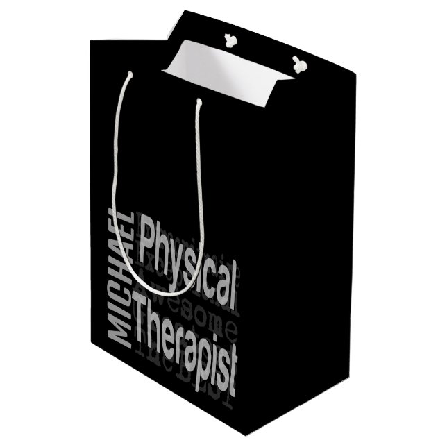 Physiotherapeut Extraordinär CUSTOM Mittlere Geschenktüte (Rückseite Schrägansicht)