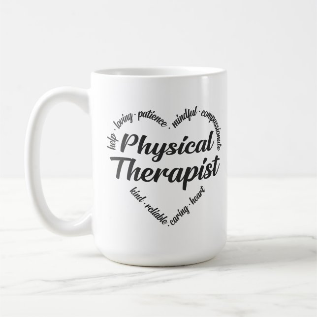 Physiotherapeut Herz-Wort Cloud Kaffeetasse (Links)