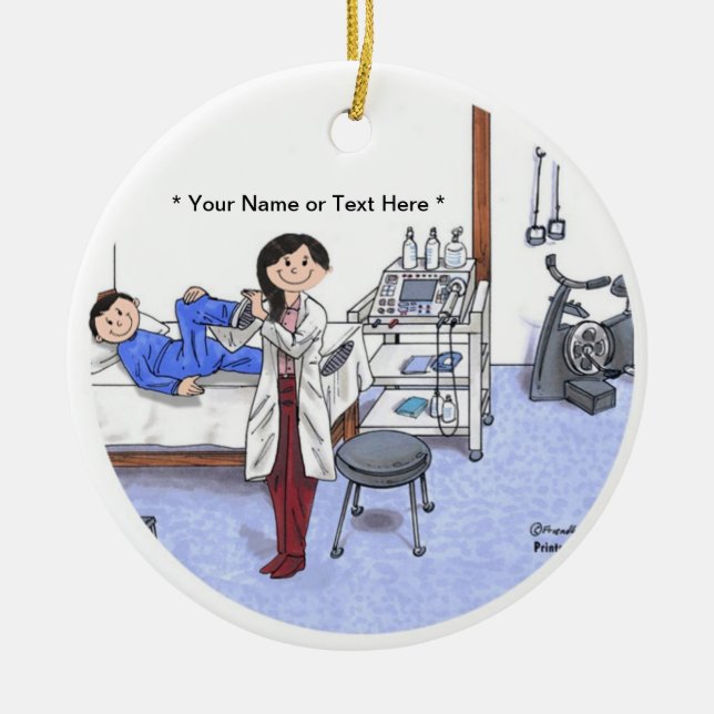Physiotherapeut, lange schwarze Haare Keramik Ornament (Vorne)