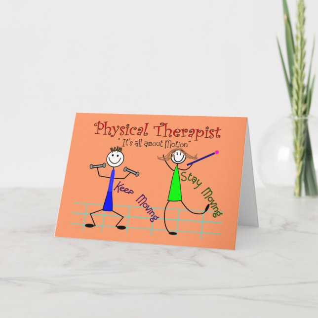 Physiotherapeut Stick People "Behalt Moving" Karte (Vorderseite)