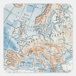Physische Karte von Europa (1916) Quadratischer Aufkleber