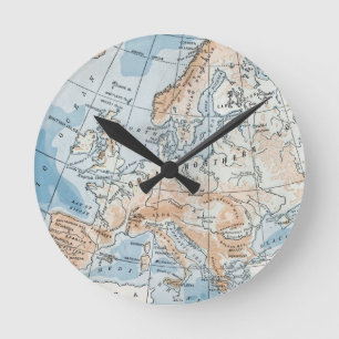 Physische Karte von Europa (1916) Runde Wanduhr