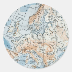 Physische Karte von Europa (1916) Runder Aufkleber