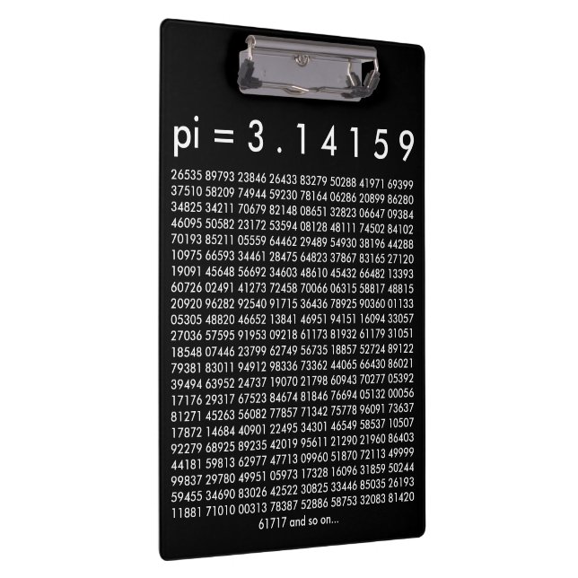 pi= 3.14159 Black White Math Science pi Day Digita Klemmbrett (Rechts)