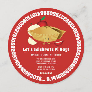 Pi Day Apple Pie Party Red Math Holiday Einladung
