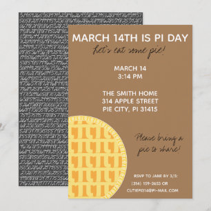 Pi Day Party Einladung mit Pi-Ziffern auf der Rück