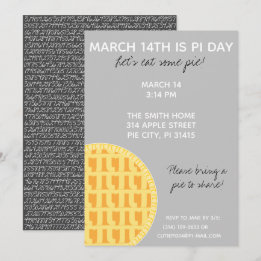 Pi Day Party Einladung mit Pi-Ziffern auf der Rück