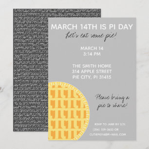 Pi Day Party Einladung mit Pi-Ziffern auf der Rück
