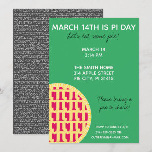 Pi Day Party Einladung mit Pi-Ziffern auf der Rück