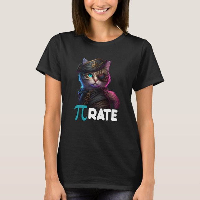Pi Day Pirate Cat Math Science Teacher Pi Rate 3 1 T-Shirt (Vorderseite)