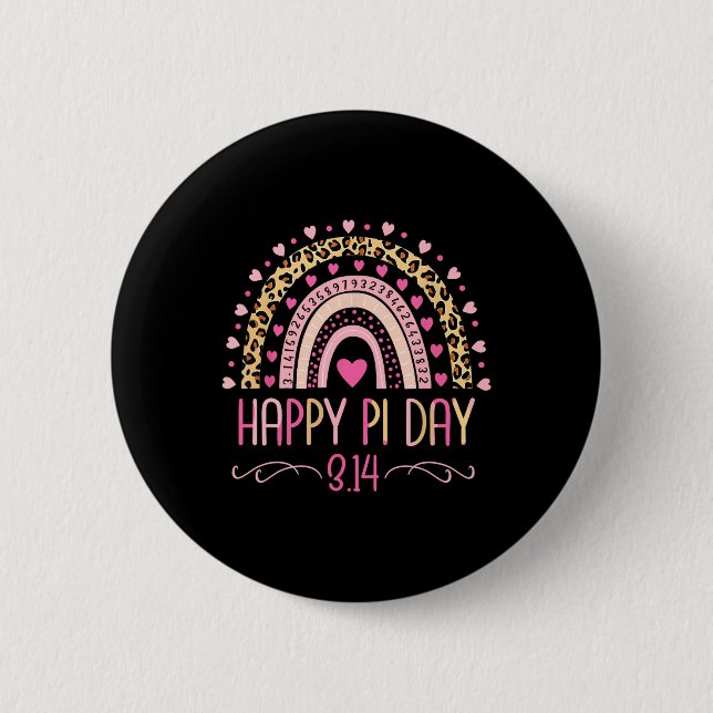 Pi Day Spiral Pi Math Lehrer 3.14 Leopard Regenbog Button (Vorderseite)