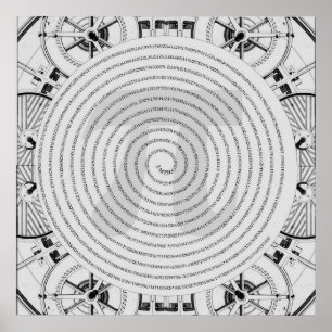 Pi in a Spiral zu 2.210 Ziffern in grauem Poster