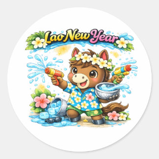 Pi Mai Lao Süßes Pferd Wasserfestival-Shirt Runder Aufkleber